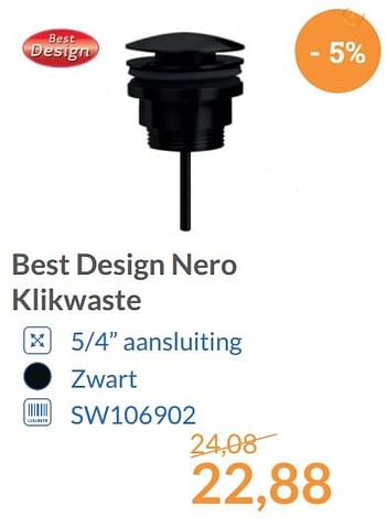 Aanbiedingen Best design nero klikwaste - Best Design - Geldig van 01/12/2017 tot 31/12/2017 bij Sanitairwinkel