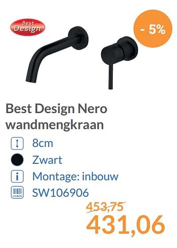 Aanbiedingen Best design nero wandmengkraan - Best Design - Geldig van 01/12/2017 tot 31/12/2017 bij Sanitairwinkel
