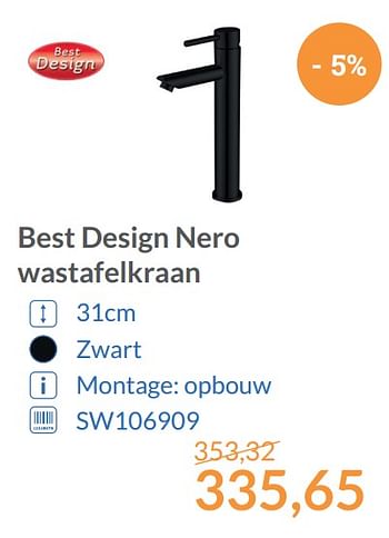 Aanbiedingen Best design nero wastafelkraan - Best Design - Geldig van 01/12/2017 tot 31/12/2017 bij Sanitairwinkel