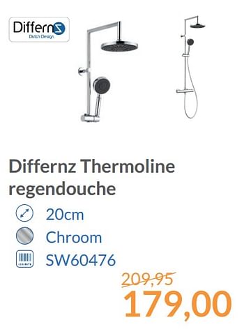 Aanbiedingen Differnz thermoline regendouche - Differnz - Geldig van 01/12/2017 tot 31/12/2017 bij Sanitairwinkel