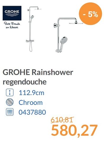 Aanbiedingen Grohe rainshower regendouche - Grohe - Geldig van 01/12/2017 tot 31/12/2017 bij Sanitairwinkel