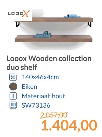 Aanbiedingen Looox wooden collection duo shelf - Looox - Geldig van 01/12/2017 tot 31/12/2017 bij Sanitairwinkel