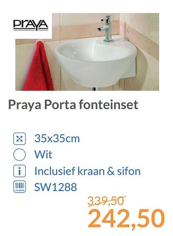 Aanbiedingen Praya porta fonteinset - Praya - Geldig van 01/12/2017 tot 31/12/2017 bij Sanitairwinkel
