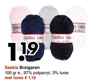 Aanbiedingen Saskia breigaren - Saskia - Geldig van 04/12/2017 tot 16/12/2017 bij Wibra