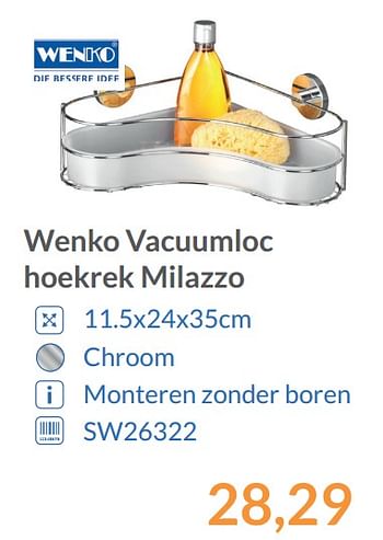 Aanbiedingen Wenko vacuumloc hoekrek milazzo - Wenko - Geldig van 01/12/2017 tot 31/12/2017 bij Sanitairwinkel
