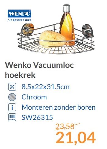 Aanbiedingen Wenko vacuumloc hoekrek - Wenko - Geldig van 01/12/2017 tot 31/12/2017 bij Sanitairwinkel