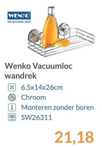 Aanbiedingen Wenko vacuumloc wandrek - Wenko - Geldig van 01/12/2017 tot 31/12/2017 bij Sanitairwinkel