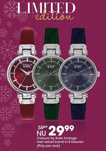 Aanbiedingen Colours by kate horloge met velvet band in 5 kleuren - Colours by Kate - Geldig van 05/12/2017 tot 31/12/2017 bij Lucardi