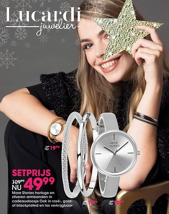 Aanbiedingen More stories horloge en zilveren armbanden in cadeaudoosje ook in rosé-, goldof blackplated - More Stories - Geldig van 05/12/2017 tot 31/12/2017 bij Lucardi