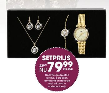 Aanbiedingen Collette goldplated ketting, oorbellen, armband en horloge met zirkonia in cadeaudoosje - Collette - Geldig van 05/12/2017 tot 31/12/2017 bij Lucardi