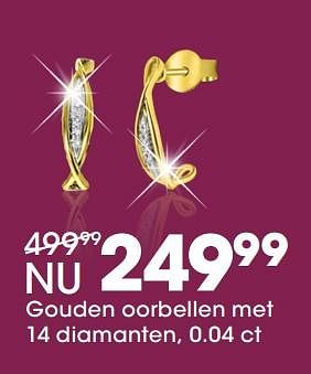 Aanbiedingen Gouden oorbellen met 14 diamanten, 0.04 ct - Huismerk - Lucardi - Geldig van 05/12/2017 tot 31/12/2017 bij Lucardi