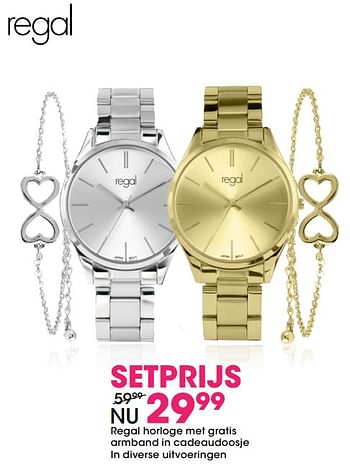 Aanbiedingen Regal horloge met gratis armband in cadeaudoosje in diverse uitvoeringen - Regal - Geldig van 05/12/2017 tot 31/12/2017 bij Lucardi