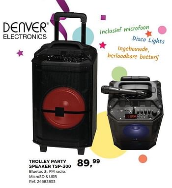 Aanbiedingen Trolley party speaker tsp-300 - Denver Electronics - Geldig van 05/12/2017 tot 09/01/2018 bij Supra Bazar
