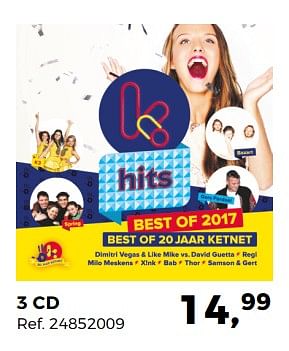 Aanbiedingen 3 cd k hits best of 2017 best of 20 jaar ketnet - Huismerk - Supra Bazar - Geldig van 05/12/2017 tot 09/01/2018 bij Supra Bazar
