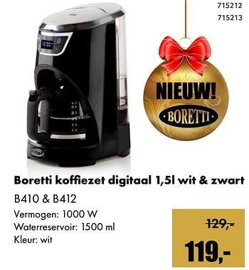 Aanbiedingen Boretti koffiezet digitaal b410 + b412 - Boretti - Geldig van 01/12/2017 tot 14/01/2018 bij Multi Bazar
