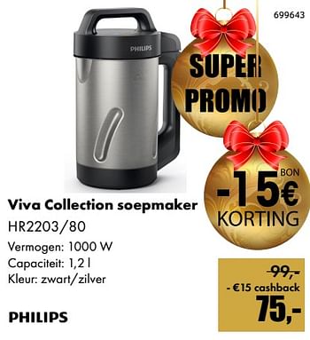 Aanbiedingen Philips viva collection soepmaker hr2203-80 - Philips - Geldig van 01/12/2017 tot 14/01/2018 bij Multi Bazar