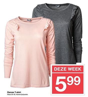 Aanbiedingen Dames t-shirt - Huismerk - Zeeman  - Geldig van 23/12/2017 tot 30/12/2017 bij Zeeman