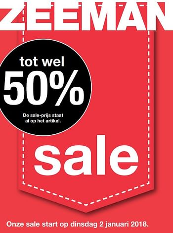 Aanbiedingen Tot wel 50% sale - Huismerk - Zeeman  - Geldig van 30/12/2017 tot 05/01/2018 bij Zeeman