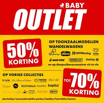 Aanbiedingen Baby outlet 50% korting op toonzaalmodellen wandelwagens en tot 70% korting op vorige collecties - Huismerk - Multi Bazar - Geldig van 04/01/2018 tot 28/02/2018 bij Multi Bazar