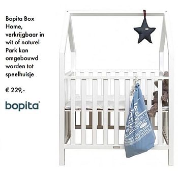 Aanbiedingen Bopita box home, verkrijgbaar in wit of naturel park kan ongebouwd worden tot speelhuisje - Bopita - Geldig van 04/01/2018 tot 28/02/2018 bij Multi Bazar