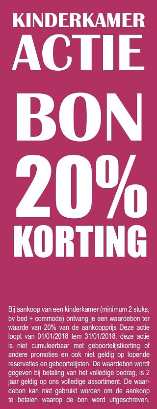 Aanbiedingen Kinderkamer actie bon 20% korting - Huismerk - Multi Bazar - Geldig van 04/01/2018 tot 28/02/2018 bij Multi Bazar
