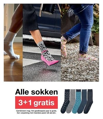 Aanbiedingen Alle sokken 3 + 1 gratis - Huismerk - Zeeman  - Geldig van 20/01/2018 tot 27/01/2018 bij Zeeman