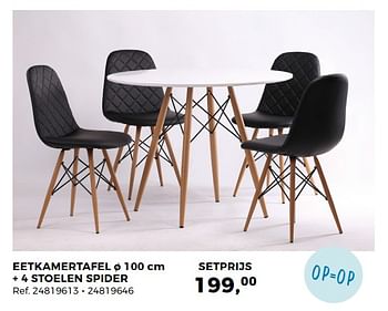 Aanbiedingen Eetkamertafel + 4 stoelen spider - Huismerk - Supra Bazar - Geldig van 23/01/2018 tot 20/02/2018 bij Supra Bazar