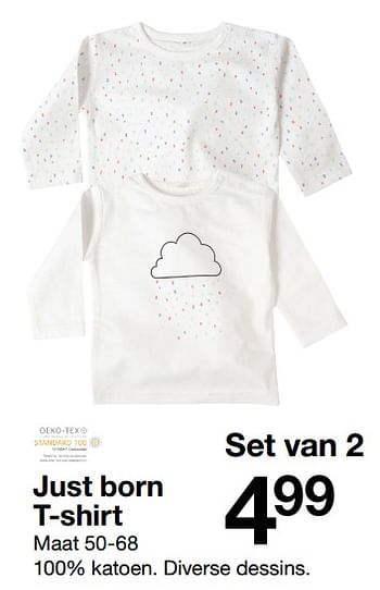 Aanbiedingen Just born t-shirt set van 2 - Huismerk - Zeeman  - Geldig van 03/02/2018 tot 10/02/2018 bij Zeeman