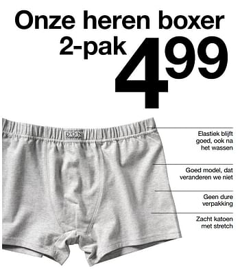 Aanbiedingen Onze heren boxer 2-pak - Huismerk - Zeeman  - Geldig van 03/02/2018 tot 10/02/2018 bij Zeeman
