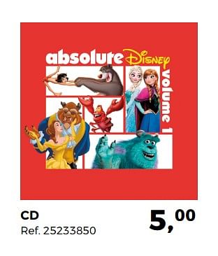 Aanbiedingen Cd absolute disney volume 1 - Disney - Geldig van 20/02/2018 tot 20/03/2018 bij Supra Bazar