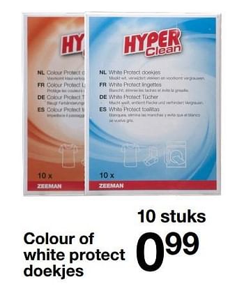 Aanbiedingen Hyper clean colour of white protect doekjes - Hyper Clean - Geldig van 03/03/2018 tot 16/03/2018 bij Zeeman
