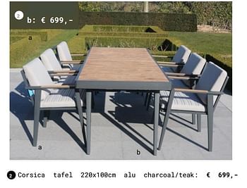 Aanbiedingen Corsica tafel alu charcoal-teak - Huismerk - Multi Bazar - Geldig van 13/03/2018 tot 31/08/2018 bij Multi Bazar