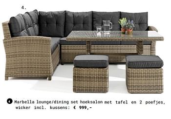 Aanbiedingen Marbella lounge-dining set hoeksalon met tafel en 2 poefjes, wicker incl. kussens - Huismerk - Multi Bazar - Geldig van 13/03/2018 tot 31/08/2018 bij Multi Bazar