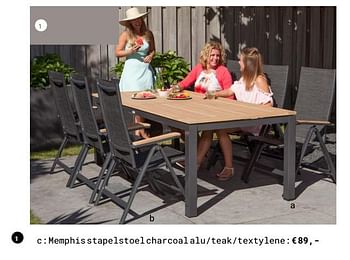 Aanbiedingen Memphis stapelstoel charcoal alu -teak- textylene - Huismerk - Multi Bazar - Geldig van 13/03/2018 tot 31/08/2018 bij Multi Bazar