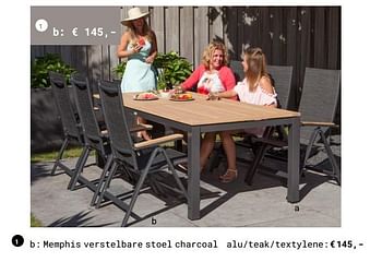 Aanbiedingen Memphis verstelbare stoel charcoal alu-teak-textylene - Huismerk - Multi Bazar - Geldig van 13/03/2018 tot 31/08/2018 bij Multi Bazar