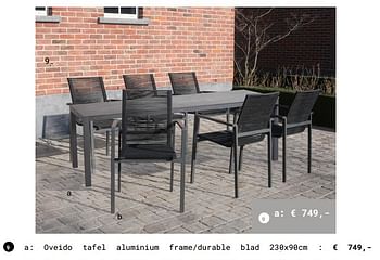 Aanbiedingen Oveido tafel aluminium frame-durable blad - Huismerk - Multi Bazar - Geldig van 13/03/2018 tot 31/08/2018 bij Multi Bazar