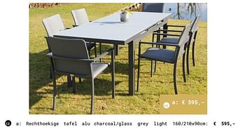 Aanbiedingen Rechthoekige tafel alu charcoal-glass grey light - Huismerk - Multi Bazar - Geldig van 13/03/2018 tot 31/08/2018 bij Multi Bazar