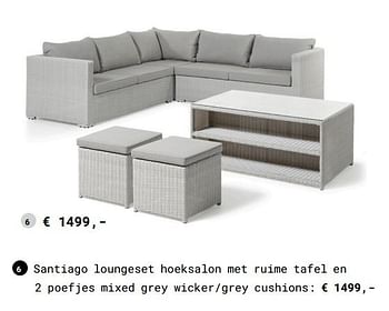 Aanbiedingen Santiago loungeset hoeksalon met ruime tafel en 2 poefjes mixed grey wicker-grey cushions - Huismerk - Multi Bazar - Geldig van 13/03/2018 tot 31/08/2018 bij Multi Bazar