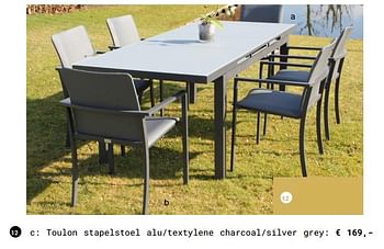 Aanbiedingen Toulon stapelstoel alu-textylene charcoal-silver grey - Huismerk - Multi Bazar - Geldig van 13/03/2018 tot 31/08/2018 bij Multi Bazar