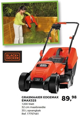 Aanbiedingen Black + decker grasmaaier edgemax emax32s - Black &amp; Decker - Geldig van 20/03/2018 tot 24/04/2018 bij Supra Bazar