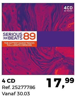 Aanbiedingen Serious beats 89 4 cd - Huismerk - Supra Bazar - Geldig van 20/03/2018 tot 24/04/2018 bij Supra Bazar