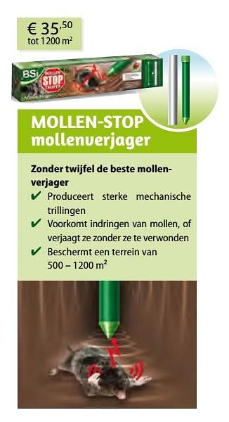 Aanbiedingen Mollen-stop mollenverjager - BSI - Geldig van 26/03/2018 tot 31/10/2018 bij Multi Bazar