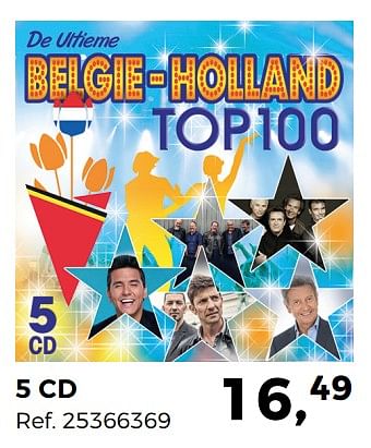 Aanbiedingen 5 cd de ultieme belgie-holland top 100 - Huismerk - Supra Bazar - Geldig van 24/04/2018 tot 29/05/2018 bij Supra Bazar