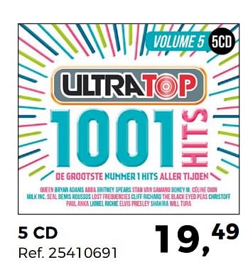 Aanbiedingen 5 cd ultratop 1001 hits - Huismerk - Supra Bazar - Geldig van 24/04/2018 tot 29/05/2018 bij Supra Bazar