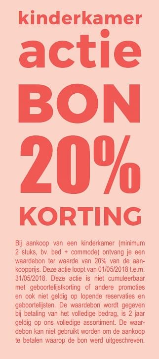 Aanbiedingen Kinderkamer actie bon 20% korting - Huismerk - Multi Bazar - Geldig van 22/04/2018 tot 12/05/2018 bij Multi Bazar