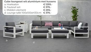 Aanbiedingen Cube loungeset wit aluminium met kussens hoeksalon - Huismerk - Multi Bazar - Geldig van 22/04/2018 tot 12/05/2018 bij Multi Bazar