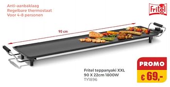Aanbiedingen Fritel teppanyaki xxl 90 x 22cm 1800w ty1896 - Fritel - Geldig van 22/04/2018 tot 12/05/2018 bij Multi Bazar