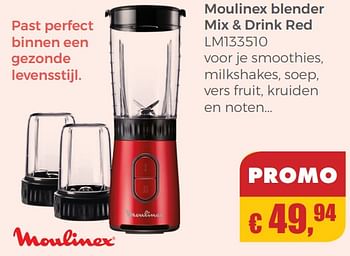 Aanbiedingen Moulinex blender mix + drink red lm133510 - Moulinex - Geldig van 22/04/2018 tot 12/05/2018 bij Multi Bazar