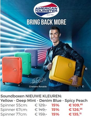 Aanbiedingen Soundboxen nieuwe kleuren: yellow - deep mint - denim blue - spicy peach - American Tourister - Geldig van 22/04/2018 tot 12/05/2018 bij Multi Bazar
