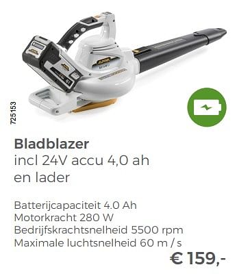 Aanbiedingen Alpina bladblazer incl 24v accu 4,0 ah en lader - Alpina - Geldig van 20/05/2018 tot 30/06/2018 bij Multi Bazar